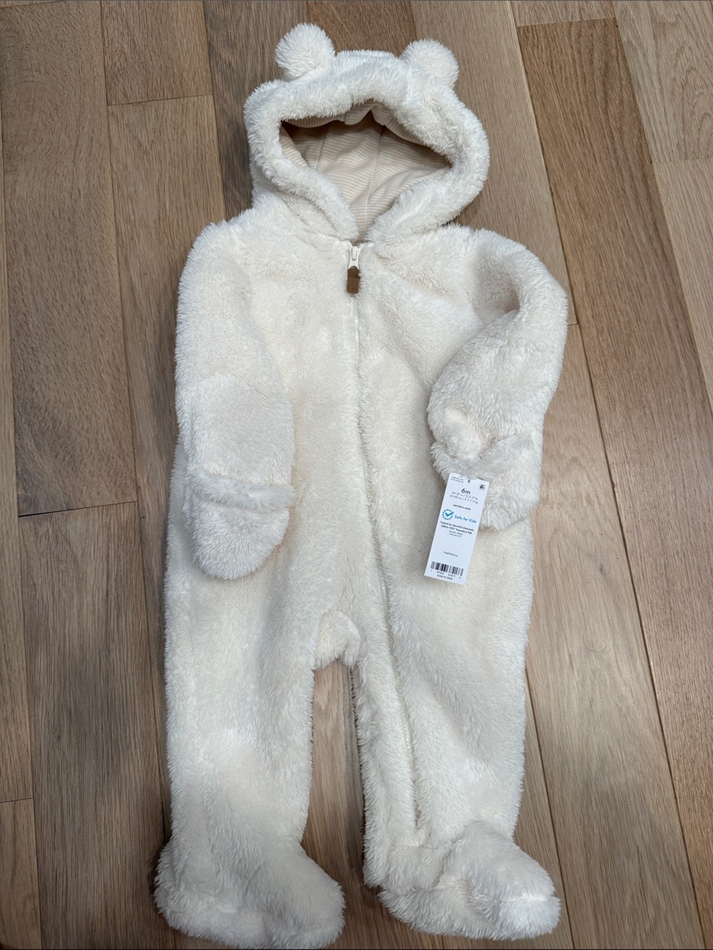 NWT Carter's Cream Plush Hooded Baby One-Piece with Bear Ears